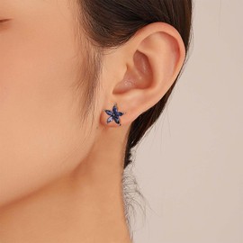 Iaceble Vintage Sapphire Flower Earrings Blue Gemstone Flower Stud Earrings Boho Crystal Petals Earrings Gold Sapphire Earrings Jewelry for Women and Girls