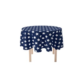 Fabric Textile Products | Navy Freedom Stars Tablecloth | 4th of July Round Tablecloth | 90" Round | Machine Washable and Stain-Resistant for Easy Care | Made in The USA