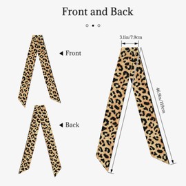 Leopard Silk Scarf Women Fashion Head Neck Skinny Scarf Printed for Hair Handbags Bag Dress 47.2”x3.1”