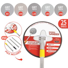 Upgarded Pole Sander for Drywall,Wall Sander for Painting Prep,9 inch Drywall Sander with Extension Pole for Wall Cleaning and Polishing,360 Circular Radial Sander + 25pcs Wall Sanding Discs