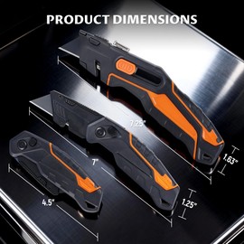Lichamp Utility Knife 4 Pack, Quick-Change Razor Box Cutter 2-in-1 Retractable Knives and Folding Knife Set, Blade Storage in handle with 16-Pieces SK2 Blades Included