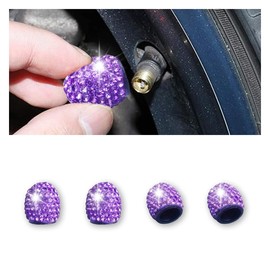 4Pack Car Crystal Rhinestone Tire Valve Caps, Handmade Car Tire Valve Stem Caps, Attractive Dustproof Bling Car Accessories, Universal for Cars, SUVs, Bike, Trucks, Motorcycles (Purple)
