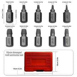 10 pcs Screw Extractor Set, BOSOIRSOU Broken Head Screw Hexagon Socket Bolt Removal Tool Easy Out Stripped Screw Extractor Set Stud Extractor for Stripped Broken Rounded Bolts, Screws, Studs - Red