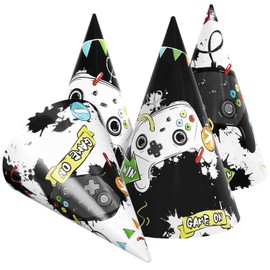 WERNNSAI Video Game Birthday Party Hats - 12 PCS Gaming Party Supplies Paper Cone Hats Party Headwear for Kids Boys Gamer Party Decoration