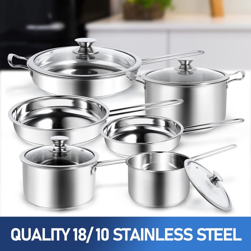 Aufranc 10-Piece Pots and Pans Set, Stainless Steel Cookware Set-