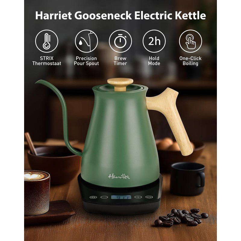 Harriet Gooseneck Electric Kettle - 1200W Fast Heat, 0.8L Stainless