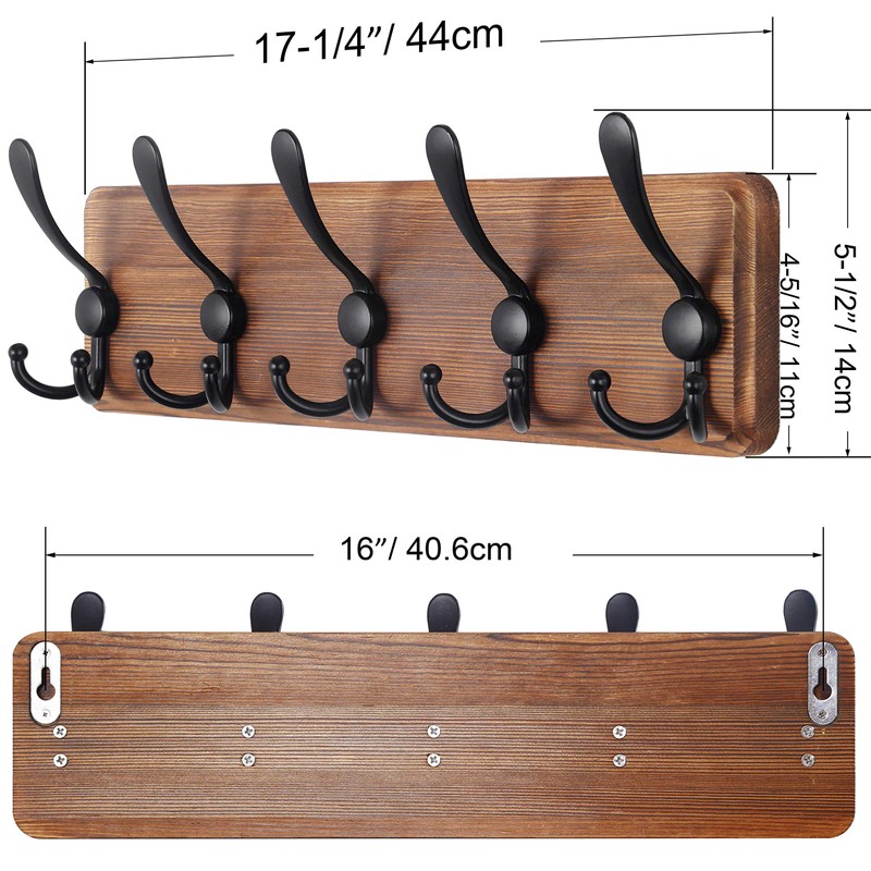 SKOLOO Rustic Wall Mounted Coat Rack: 16" Hole to Hole,