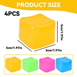 svpfuo Pack of 4 Adult Stress Balls, Anti-Stress Ball, Squeeze Ball, Four Colours Square Gel Ice Cubes, Pinching and Squeezing, Slow Rebound Maltose Ice Cubes, Stress Reliever Ball (A)
