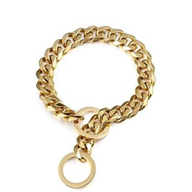 RUMYPET Gold Dog Collar 18K Gold P Chain 11MM/15MM/19MM Cuban Link Chain Collar Walking Trainning for Small Medium Large Dogs 12inch to 26inch(19mm,16inch)