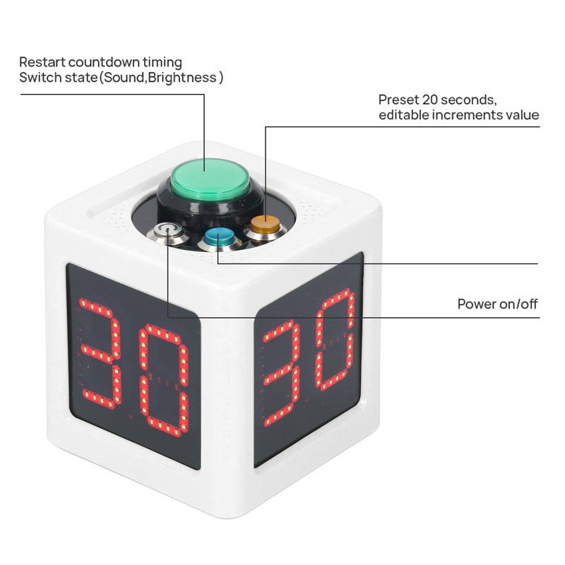 Cube Timer 1.4in 4 Sided Digital Shot Countdown Stopwatch for