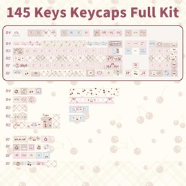 COOMICKEY PBT keycap Set, Pink White keycap 60 75 100 Pecent, Dye Sublimation Cute Key caps, FOA Profile Keyboard Cap, 145 Key Custom keycaps for Mechanical Gaming Keyboards