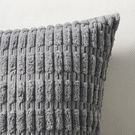 Topfinel Set of 4 Boho Cushion Covers, 40 x 40 cm, Grey Corduroy Cushion Covers, Sofa Cushion, Decorative Cushion for Sofa, Bedroom, Living Room, Children, Fluffy Colour Gradient