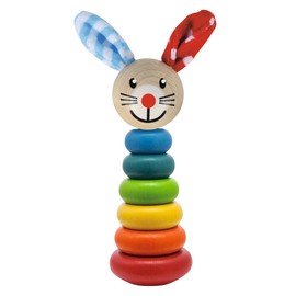 Eichhorn 100017019 - Baby Steckfigur mit Hasenmotiv, 6 Ringe mit Steckkopf, 18cm, FSC 100% Zertifiziertes Buchenholz, Made in Germany Bunt