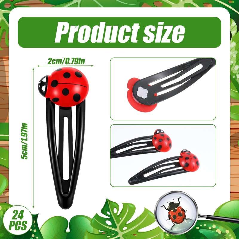 24Pcs Ladybug Hair Clips, Cute Lady Bug Snap Barrette for