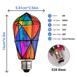 CybaaLuxzus Stained Glass Light Bulb - Rainbow Painted, Mosaic, Multi-Colored Indoor Decorative Bulb - 4W 120V - Fun Romantic and Unique