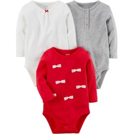 Carter's Baby Girls' 3-Pack Long Sleeve Original Bodysuits 3 Months Red