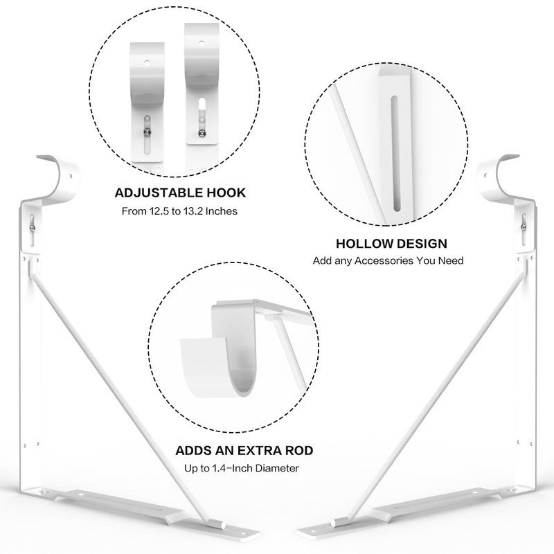 Adjustable Hook Closet Shelf and Rod Brackets, Eau 4 Packs