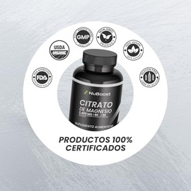NuBoost - Citrato de Magnesio 400 mg, Alta Absorción - Magnesio en Cápsulas - 2400 mg Citrato por Porción - 90 Cápsulas - Apoyo Muscular y Bienestar -