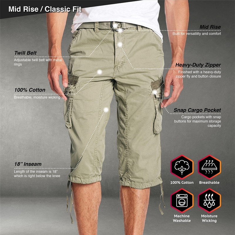 X RAY Men's Belted Tactical Cargo Long Shorts 18" Inseam