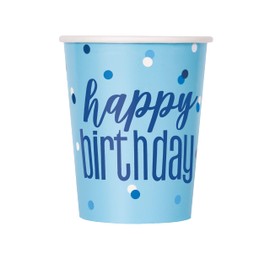 Unique 83598EU - Plastic Free Paper Cups - 266 ml - Glitz Blue & Silver Birthday Party - 8 Count (Pack of 1)