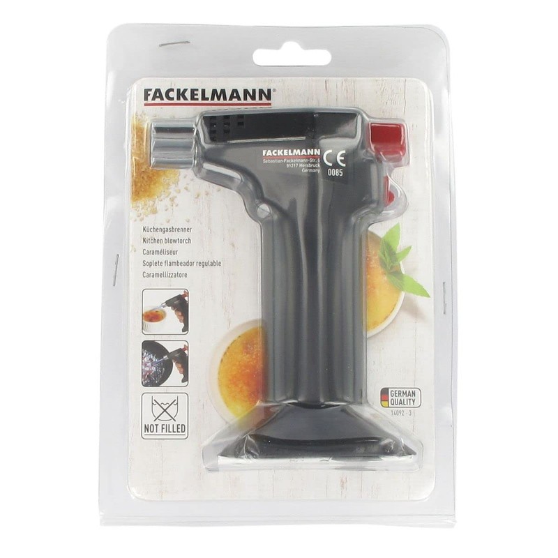Fackelmann Küchengasbrenner, Flambierbrenner, Feuerzeug mit breitem Standfuß (Farbe: Schwarz/Rot/Silber), Menge: