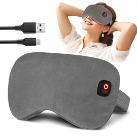 Warm Eye Mask, Heated Eye Masks for Dry Eyes, Cordless Heated Eye Mask, Relieving Eye Strain, improving Sleep, Washable Cover, Rechargeable, 1000mAh, Suitable for Travel or Napping (Grey)