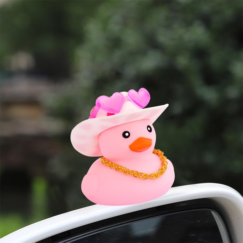 wonuu Pink Rubber Duck with Heart-Shaped Sunglasses Car Ducks Small