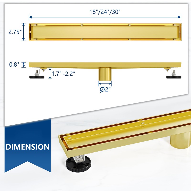 Neodrain 24-Inch Gold Linear Shower Drain with Tile Insert Cover,