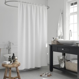 Tropik Home Extra Long and Wide, White Fabric Shower Curtain 200cm Wide x 200cm Long