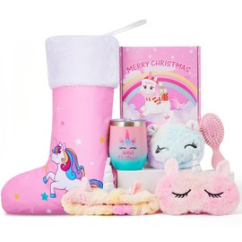 Larchio Unicorn Christmas Gifts for Girls, Christmas Stocking Stuffers for Girls with Pink Christmas Stockings Unicorn Christmas Tumbler and Unicorn Carrying Bag 3-10 Years Old Girl Christmas Gifts