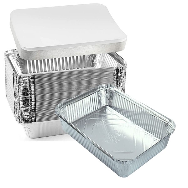 TBUY ROSE Aluminum Trays with Lids 9x13 for Serving Food Turkey Catering Disposable Aluminum Foil Pans for Baking Cakes, Bread, Meatloaf, Lasagna, 30 Pack