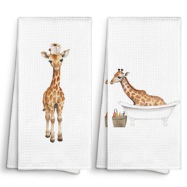 Sviojuce Funny Giraffe Kids Bathroom Hand Towels Decor 16x24 Set of 2, Toilet Paper Taking Bath Bathroom Decor Towel Decorative for Kids Toddlers Nursery Toilet, Giraffe Kitchen Towel