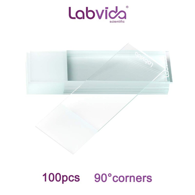 Labvida 100pcs Frosted Microscope Slides, Standard Grade, Dim.75x25mm(2.95''x0.98''), 90° Corners,
