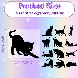 CREATCABIN Pack of 12 black cat silhouettes, preserving jar decoration, laser cut cardboard scrapbook cut-outs, punching, PVC decoration for DIY, crafts, lanterns, glasses, 10 x 9 cm, without stickers