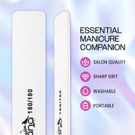 PANA Jumbo Double-Sided Emery Nail File for Manicure, Pedicure, Natural, and Acrylic Nails - White (Grit 180/180) - 50 Piece Pack