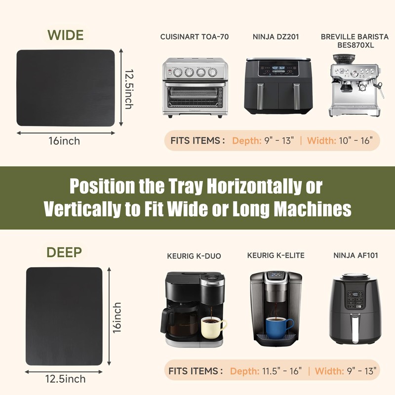 Sliding Tray for Coffee Maker, 360° Rolling Tray Appliance Slider