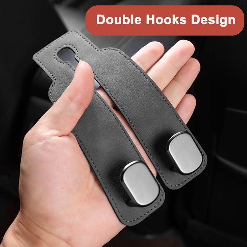 Car Headrest Hooks for Storage, Purses and Bags - Leather