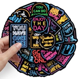 Inspirational Waterproof Sticker Set Gift for Teenagers Adults 50 Pieces Neon Vinyl Sticker Decoration for Car Motorcycles Bicycle Skateboard Snowboard Luggage Laptop Scrapbook Car Suitcase