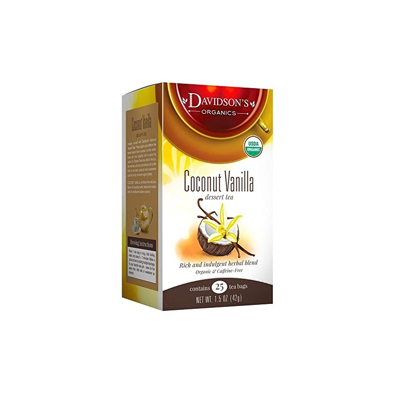 Davidson's Organics, Coconut Vanilla, 25-count Tea Bags, Pack of 6