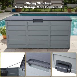 75 Gallon Outdoor Storage Box, Waterproof Lockable Resin Deck Box with Wheels, Side Handles for Patio Furniture Cushions, Throw Pillows, Garden Tools, Pool Floats, Gray