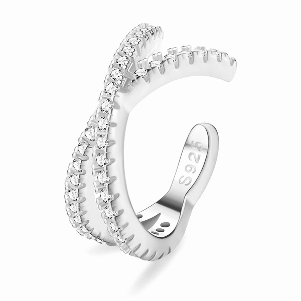 Orazio 925 Sterling Silver Ear Cuff Earrings CZ Non-Piercing Fake
