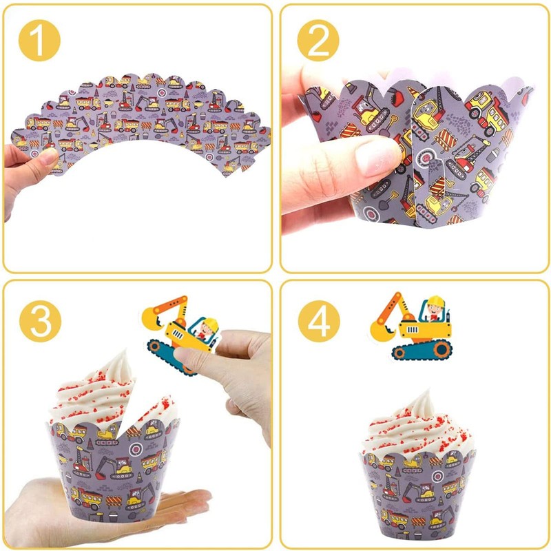 Bymivofun Pack of 48 Digger Cupcake Toppers, Digger Cupcake Wrapper,