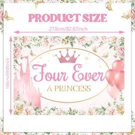 Four Ever a Princess Backdrop - Princess Castle 4th Birthday Banner, Four Ever a Princess Birthday Party Decorations 7x5ft