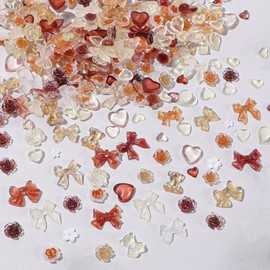 3D Nail Charms Assorted Shapes Flower Bow Bear Moon Heart Nail Art Nail Art Rhinestone Resin Nail Charms for Nail Art Decorations DIY Crafts Jewelry Accessories Orange