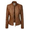 LL WJC747 Womens Dressy Vegan Leather Biker Jacket M CAMEL