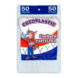 COYOPLASTIC Cuchara Pastelera De Plástico Desechable Chica 50 Pzas Color del mango Blanco