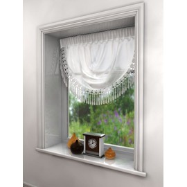 PLAIN WHITE SWAG LUXURY MACRAME PELMET SWAG MACRAME FRINGE TASSEL VALANCE DRAPES VOILE NET WINDOW DECOR