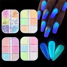 Juego de 6 Colores de Polvo Acrílico, Polvo Luminoso para Uñas en la Oscuridad, Pigmento de Neón, Lentejuelas, Arte de Uñas, Purpurina, Suministros para Arte de Uñas para Mujeres (#2)