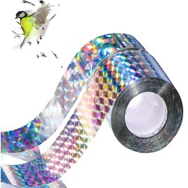 VNIDJGB 2 Pcs Bird Scarer Tape,Reflective Bird Deterrent Tape,2.4cm x 80m Holographic Flash Ribbon Rolls,Anti Pigeon Birds Scare Tapes,Deterrent the Birds for Gardens,Trees,Farm,Fruit(Grid,Striped)