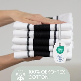 100% Cotton Tea Towel - Black Stripe Pattern, Pack of 5 | Kitchen Towel Set | Absorbent, Strong, Quick Dry & Machine Washable | for Home Decor & Bathroom Accessories